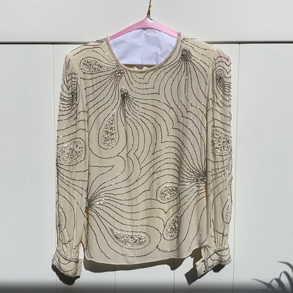 100%Pure Silk Argenti Notte Beaded Blouse M - Picture 1 of 9